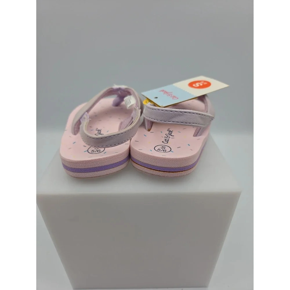 Cat & Jack Girls Shoe Size 5/6 S Pink Unicorn Sprinkles Flip Flops Sandals